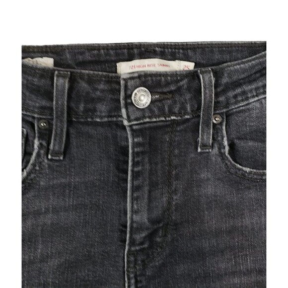 Levis Premium 721 Jeans Womens Sz 25 Black High Rise Skinny Destroyed Ripped - Picture 7 of 11